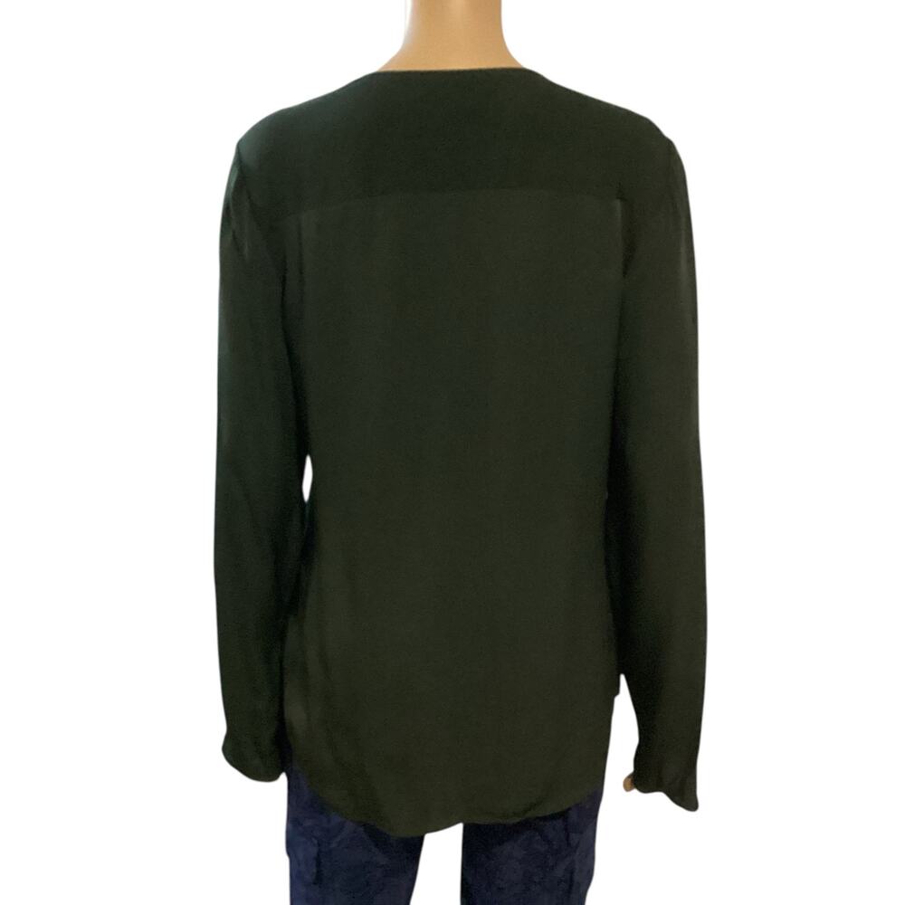 Theory 100% Silk Ruffle Front V-Neck Long Sleeve Georgette Blouse Shirt Size M - Picture 3 of 7